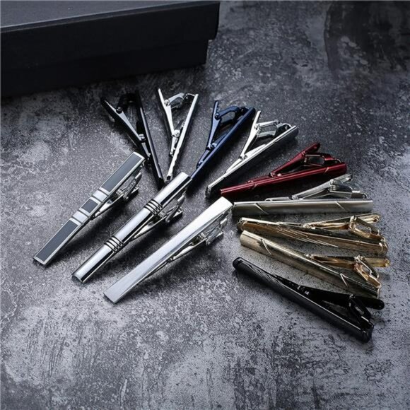 Mens Tie Clip Set Black Silver Bar Clips Wedding Business Formal Accessories - Picture 5 of 7